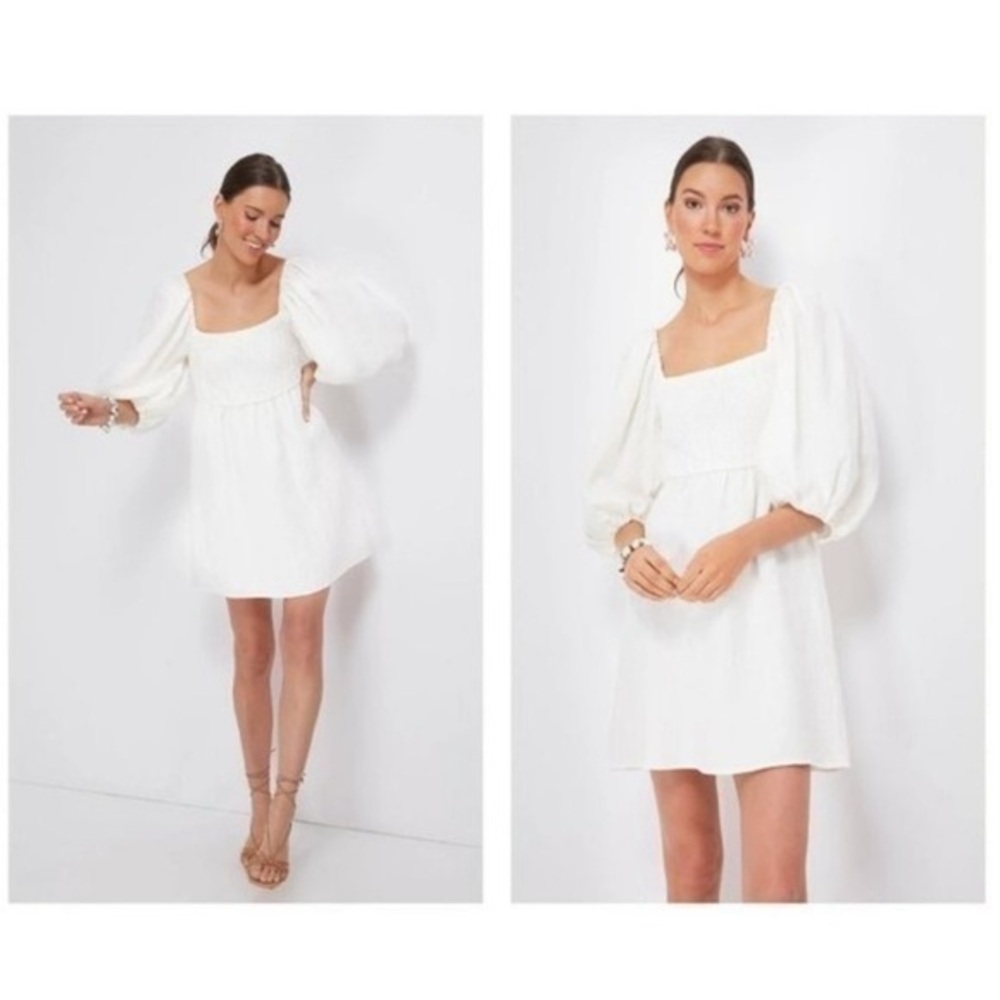 Tuckernuck Dress Annie Smocked Mini Linen in White